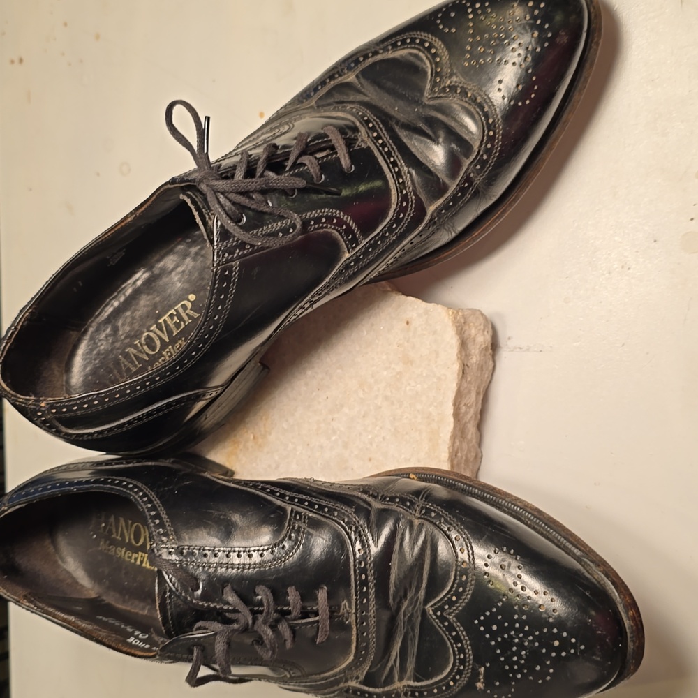 Hanover Black Leather Wingtip Shoes